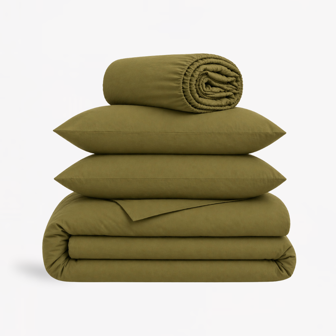 4-in-1 Bed Sheet Set 'Olive Green'